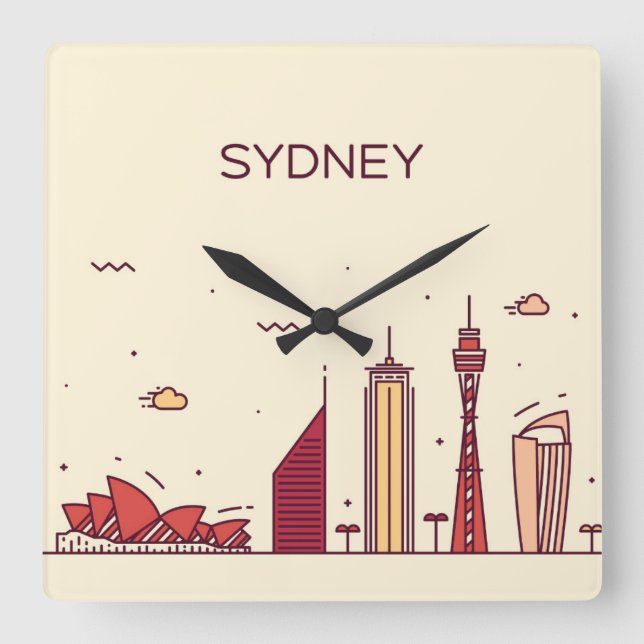 Horloge Carrée Sydney, Australie | Doodle Skyline (Recto)