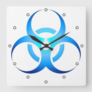 Horloge Carrée Symbole Bio-Risque Bleu avec points