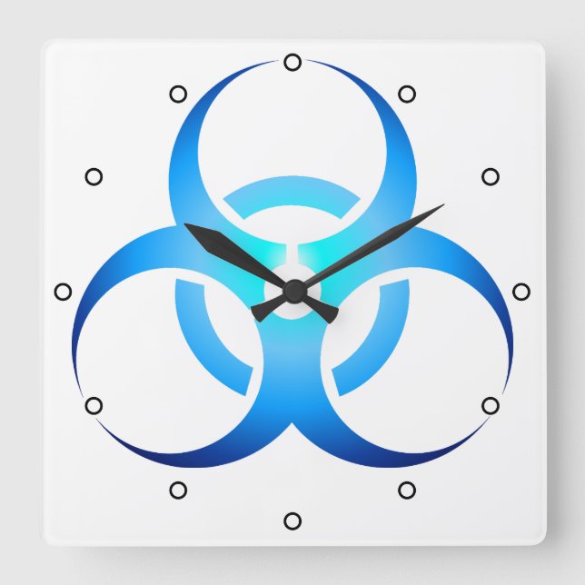 Horloge Carrée Symbole Bio-Risque Bleu avec points (Recto)