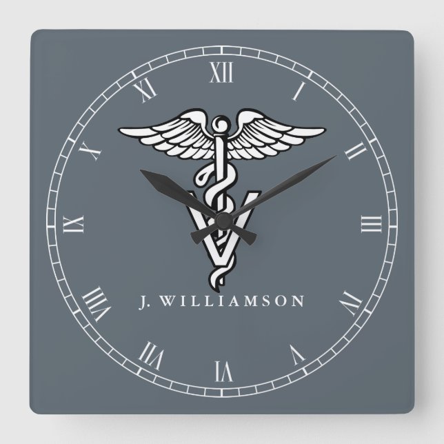 Horloge Carrée Symbole de médecine vétérinaire couleur personnali (Recto)