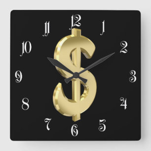 Horloge Carrée Symbole dollar d'or