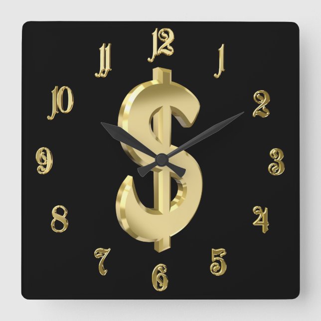 Horloge Carrée Symbole dollar d'or (Recto)