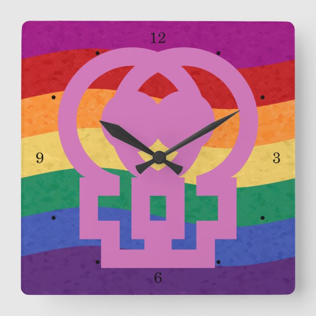 Horloge Carrée Symbole genre féminin lesbienne arc-en-ciel (Recto)