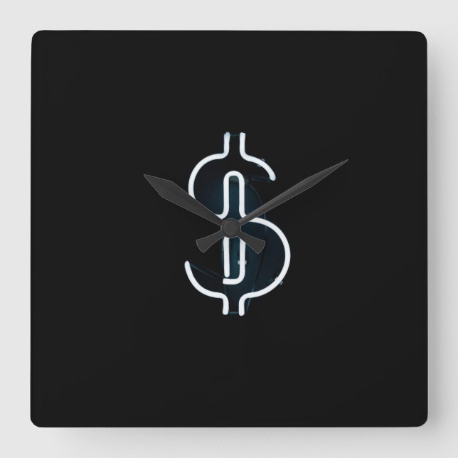 Horloge Carrée Symbole néon dollar (Recto)