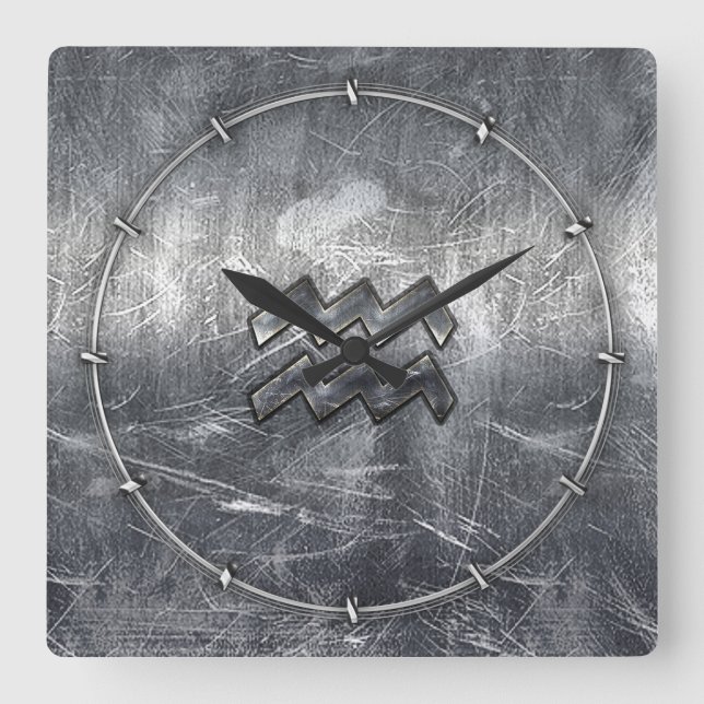 Horloge Carrée SYMBOLE Zodiaque Aquarius Acier en argent désorgan (Recto)