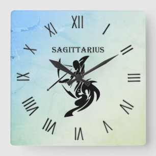 Horloge Carrée Symbole zodiaque Sagittarius Chiffres verts bleus