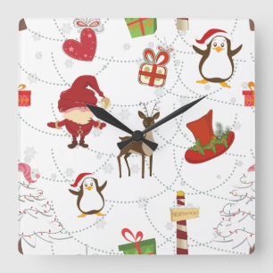 Horloge Carrée Symboles colorés de Noël 2 Arrière - plan modifiab