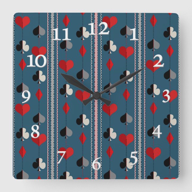 Horloge Carrée Symboles de cartes à jouer. Pour les amateurs de p (Recto)