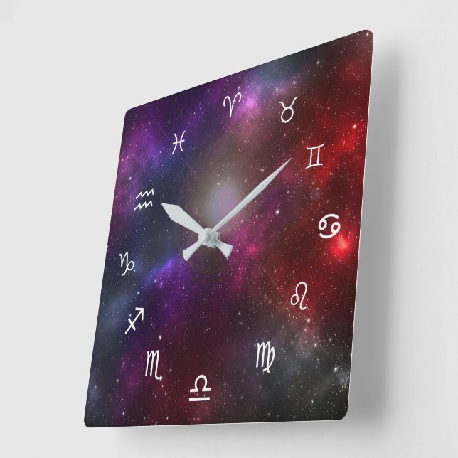 Horloge Carrée Symboles du Zodiaque occidental sur un Starfield c (Angle)