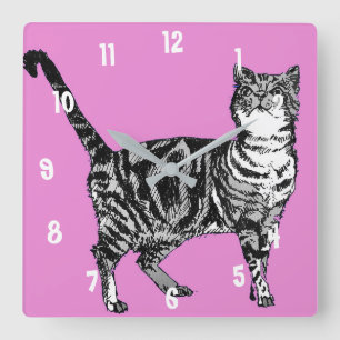 Horloge Carrée Tabby Chat Chats Art Animal Childs Décor Rose Chau