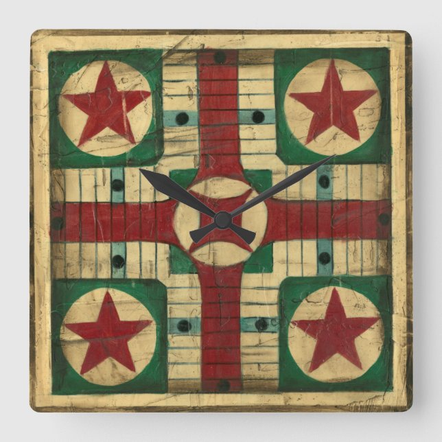 Horloge Carrée Tableau de jeu Antique Parcheesi par Ethan Harper (Recto)