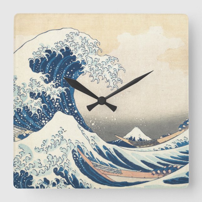 Horloge Carrée Tableau des vagues japonaises du tsunami (Recto)