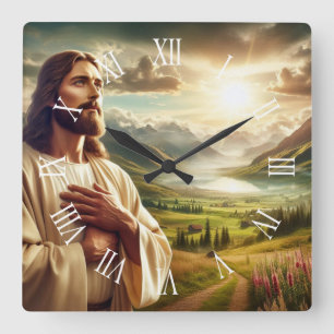 Horloge Carrée Tableau numérique Jésus Christ Numéros romains