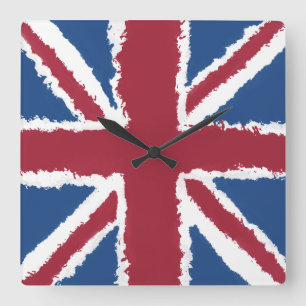 Horloge Carrée Tableau Union Jack par Heva Weva