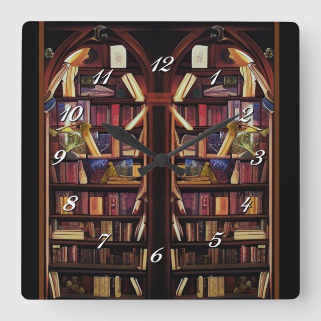 Horloge Carrée Tablettes de livres (Recto)