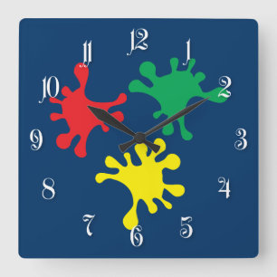 Horloge Carrée Taches d'encre colorées