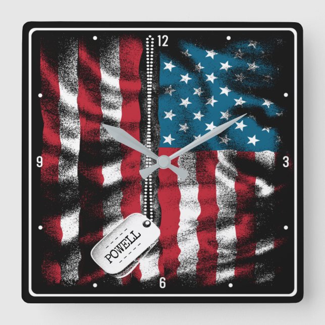 Horloge Carrée Tag USA Drapeau (Recto)