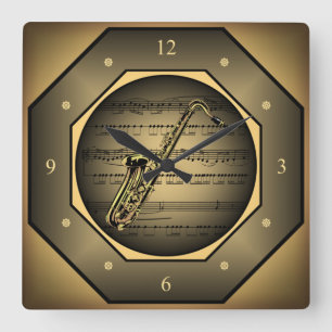 Horloge Carrée Tagon d'horloge ~ Saxophone ~ Sheet Music ~ Toscan