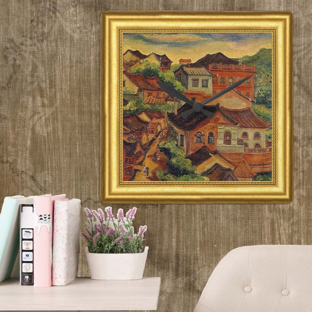 Horloge Carrée Tamsui, Peinture Chen Cheng-Po, Taïwan, Cadre (Créateur téléchargé)