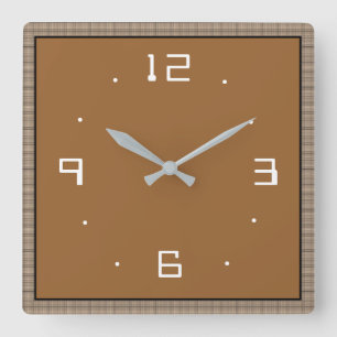 Horloge Carrée Tan with White Numerals >Plain Kitchen Clocks