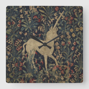 Horloge Carrée Tapisserie allégorique de "Millefleurs" avec des