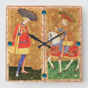 HORLOGE CARRÉE TAROTS ANCIENS/ PAGE ET CHEVALIER DES COUPES