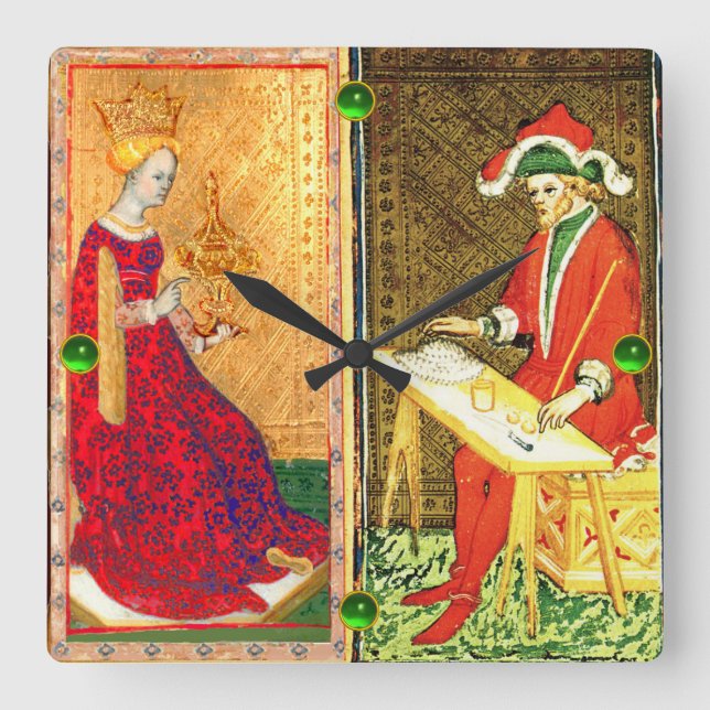HORLOGE CARRÉE TAROTS DE RENAISSANCE / MAGICIEN ET REINE DES TASS (Recto)
