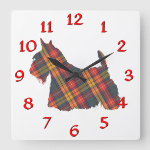 Horloge Carrée Tartan Buchanan du Terrier Écossais