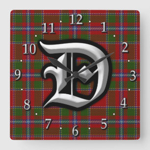 Horloge Carrée Tartan de monogramme de la lettre D de Drummond de