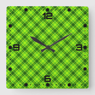 Horloge Carrée Tartan vert À damiers Motif plaid-57578