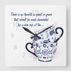 Horloge Carrée Tasse de thé classique élégante bleue