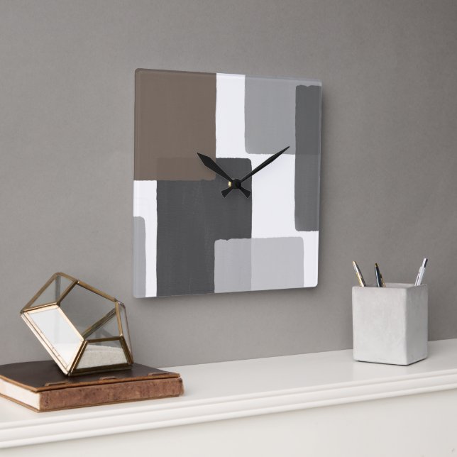 Horloge Carrée Taupe gris blanc Géométrique moderne minimaliste (Bureau)