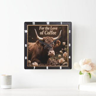 Horloge Carrée Taureau d'amour du café