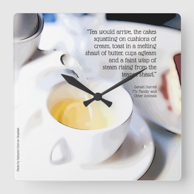 Horloge Carrée Tea Time, Gerald Durrell cite (Recto)