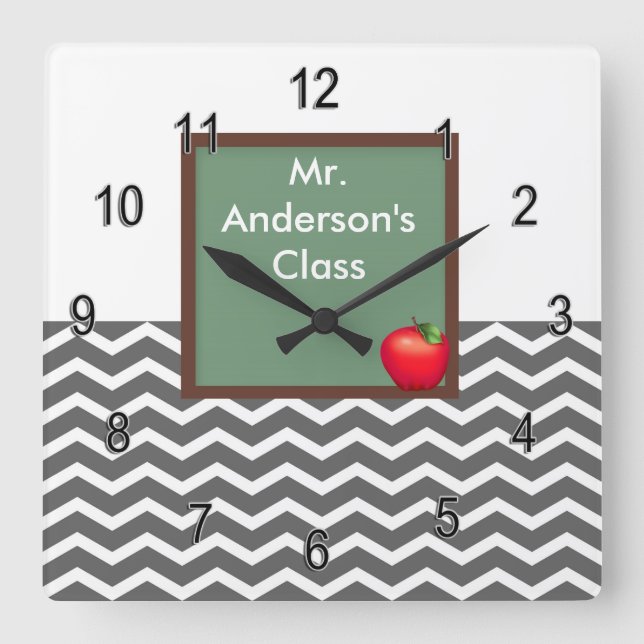 Horloge Carrée Teacher Gray Chevron Chalkboard Clock (Recto)