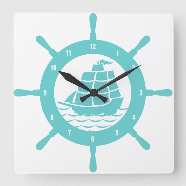 Horloge Carrée Teal and White Nautical (Recto)