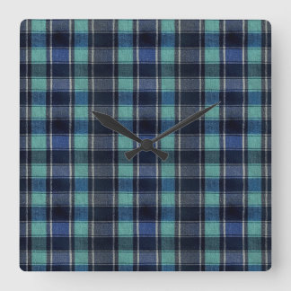 Horloge Carrée Teal & Navy Tartan Plaid Round Wall Clock