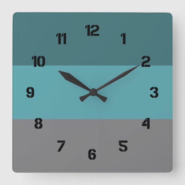 Horloge Carrée Teal, rayures grises (Recto)