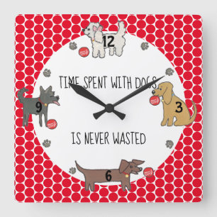 Horloge Carrée Temps Avec Chiens Ne Jamais Perdu Whimsical Chien 