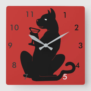 Horloge Carrée TEMPS de COCKTAIL de CAT NOIR par Slipperywindow