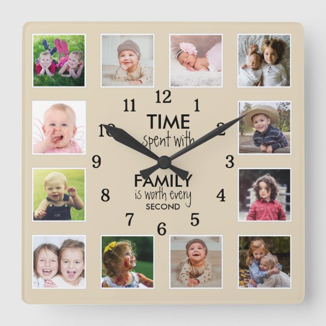 Horloge Carrée Temps Modèle photo Personnalisé 12 Avec Citation F (Recto)