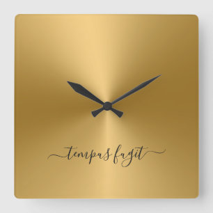 Horloge Carrée Tempus Fugit Dull Gold Style Métallurgique Acryliq
