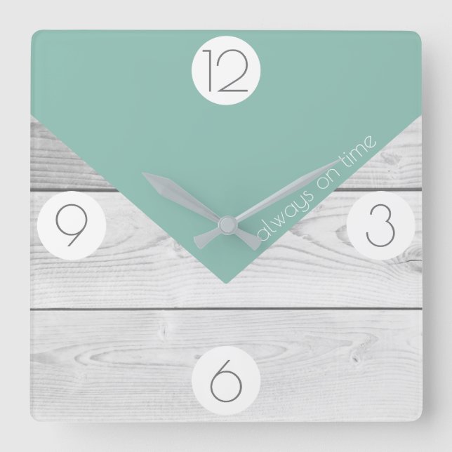 Horloge Carrée Tendance Sage Vert & Blanc Bois Imprimer (Recto)
