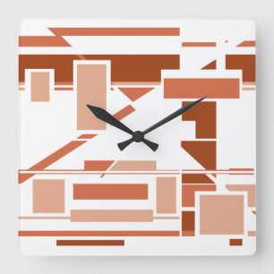 Horloge Carrée Terracotta Rust Coral Blanc Sud-Ouest Art Motif