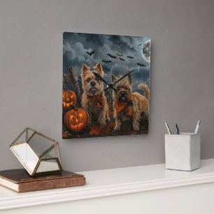 Horloge Carrée Terrier Cairn Halloween Effrayant