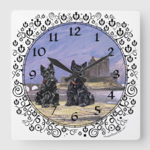 Horloge Carrée Térriers écossais au château d'Eileen Donan