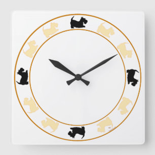Horloge Carrée Térriers écossais noirs et roux