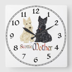 Horloge Carrée Terriers écossais Wheaten & Black Mère