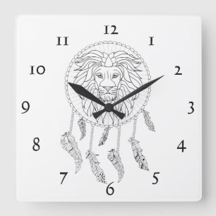 Horloge Carrée Tête de lions en noir et blanc dans le receveur