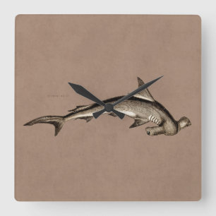 Horloge Carrée Tête de marteau vintage de requin de